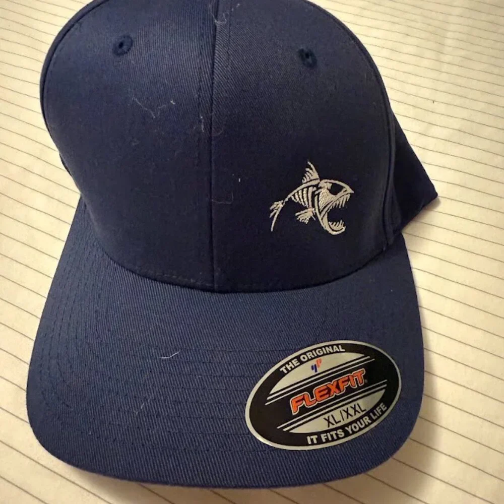 NWT Fish Bone Skeleton Trucker Hat XL/XXL Flexfit Snapback‎ Navy